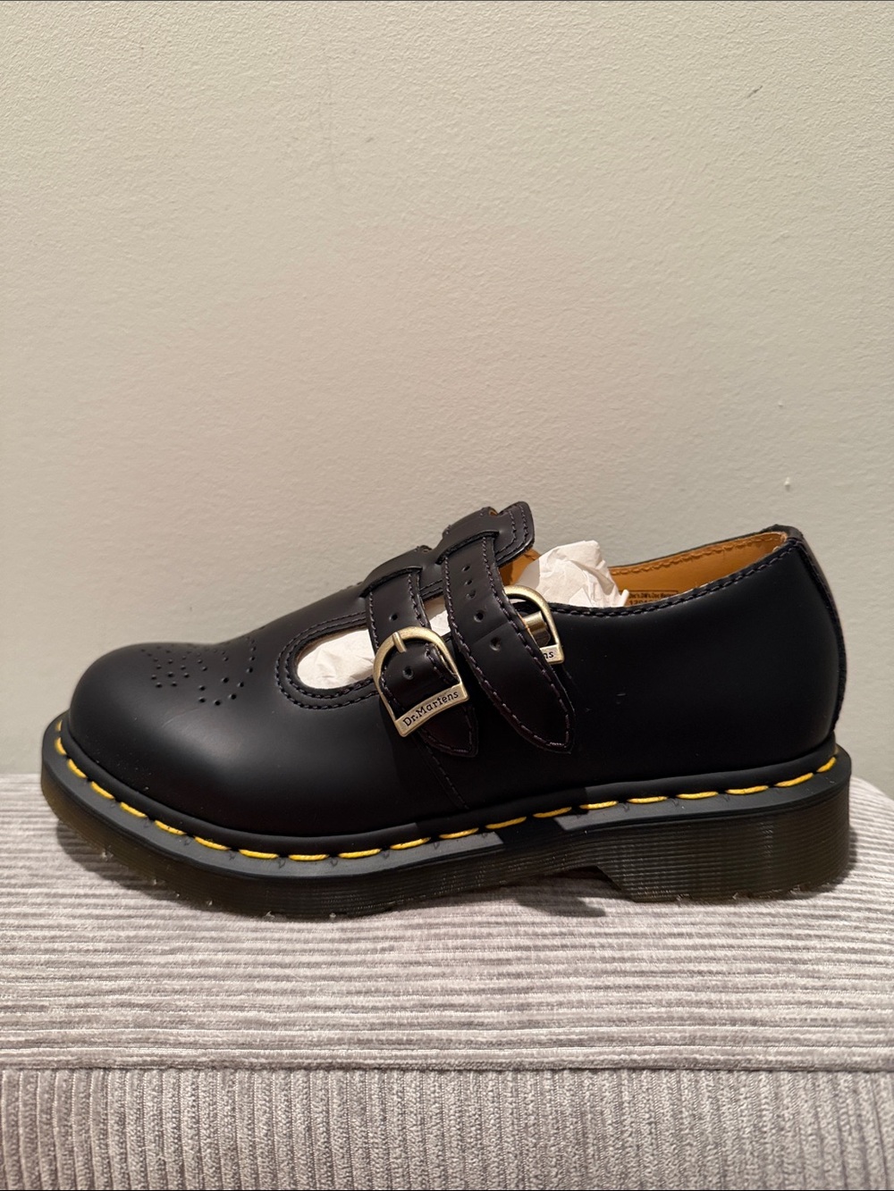 Dr. Martens Women’s Black Mary Jane Shoes with Yellow Stitching